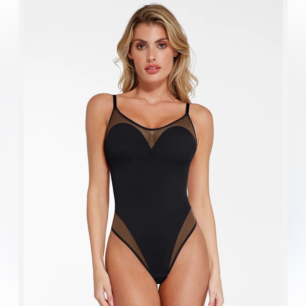 Stylish Black Bodysuit with Sheer Accents